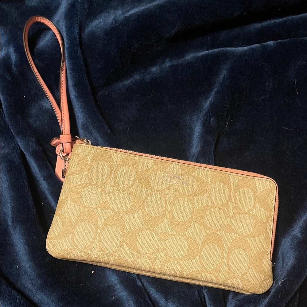 Coach Beige and Pink Wristlet Clutch